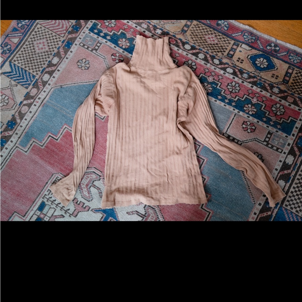 Rudy Jude Tan Cowl Neck Sweater with Ribbed Texture